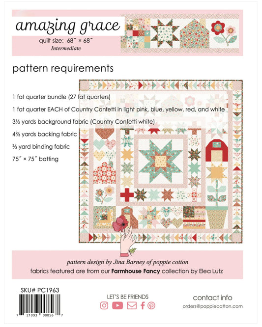 Amazing Grace Pattern for Farmhouse Fancy Fabric by Poppie Cotton, PC1963