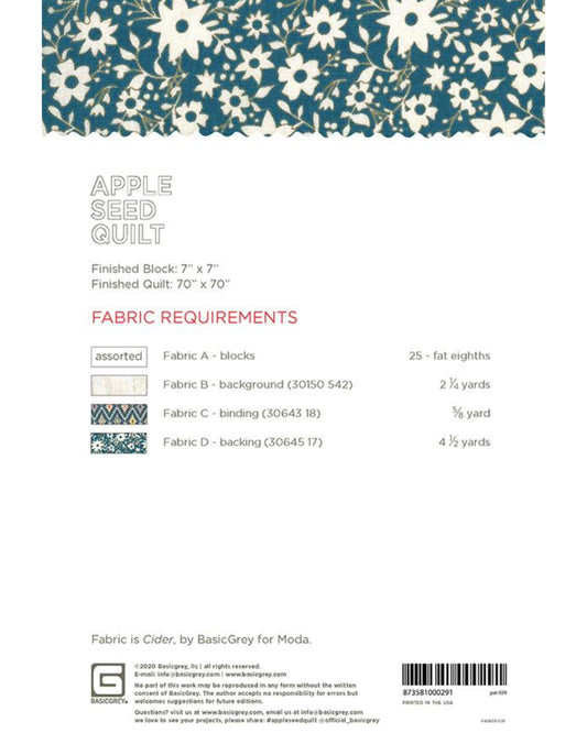 Apple Seed Quilt Pattern, by Basic Grey, PAT029, Fat 8th Friendly Pattern - Good Vibes Quilt Shop