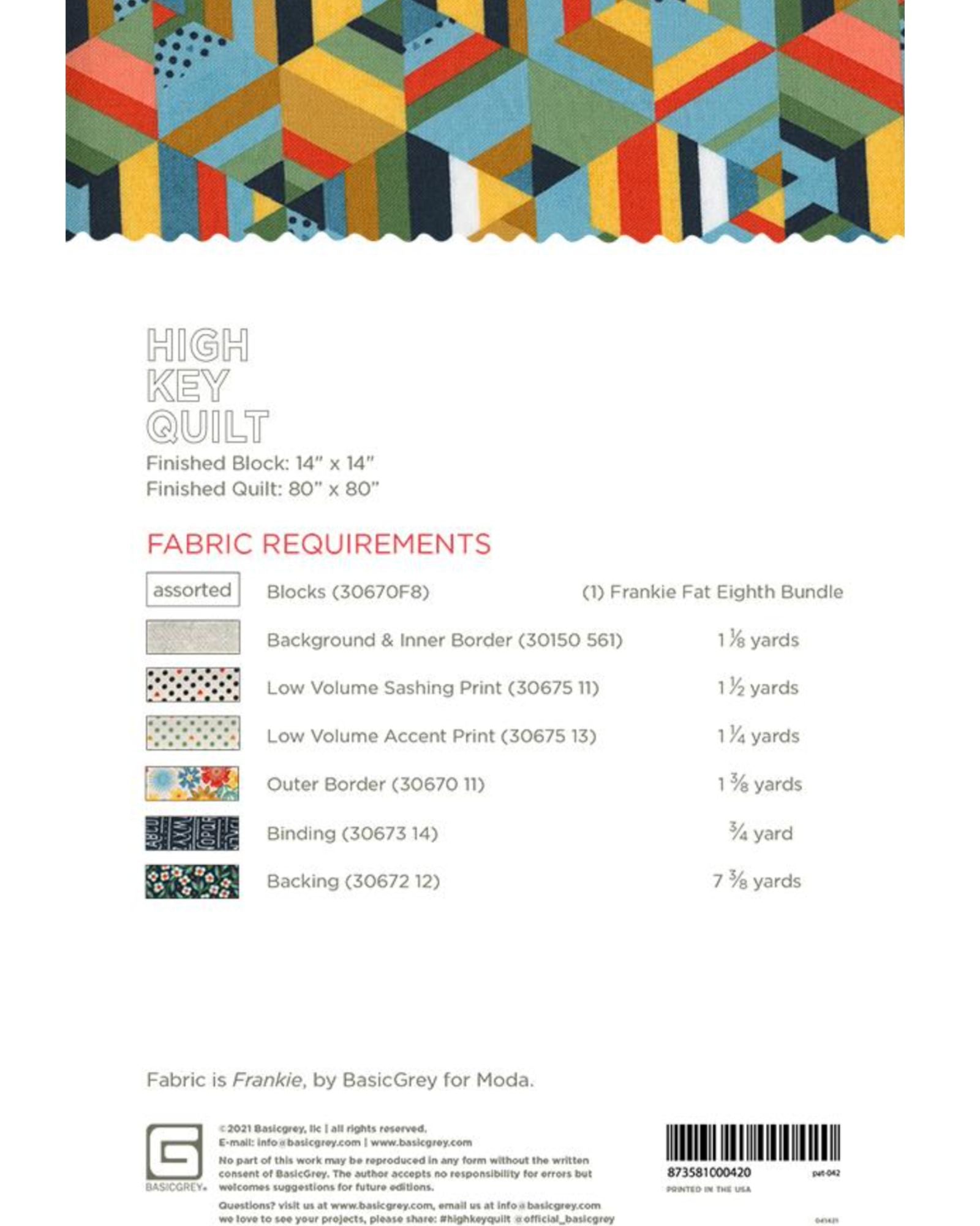 High Key Quilt Pattern, by Basic Grey, PAT042, Fat 8th Friendly Pattern - Good Vibes Quilt Shop
