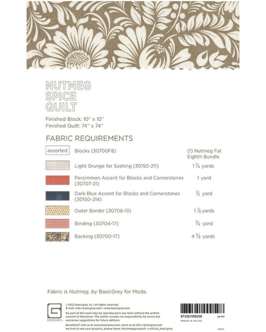 Nutmeg Spice Quilt Pattern, by Basic Grey, PAT059 - Good Vibes Quilt Shop
