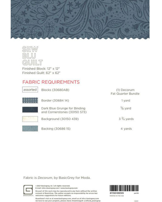 Sew Blu Quilt Pattern, by Basic Grey, PAT050 - Good Vibes Quilt Shop