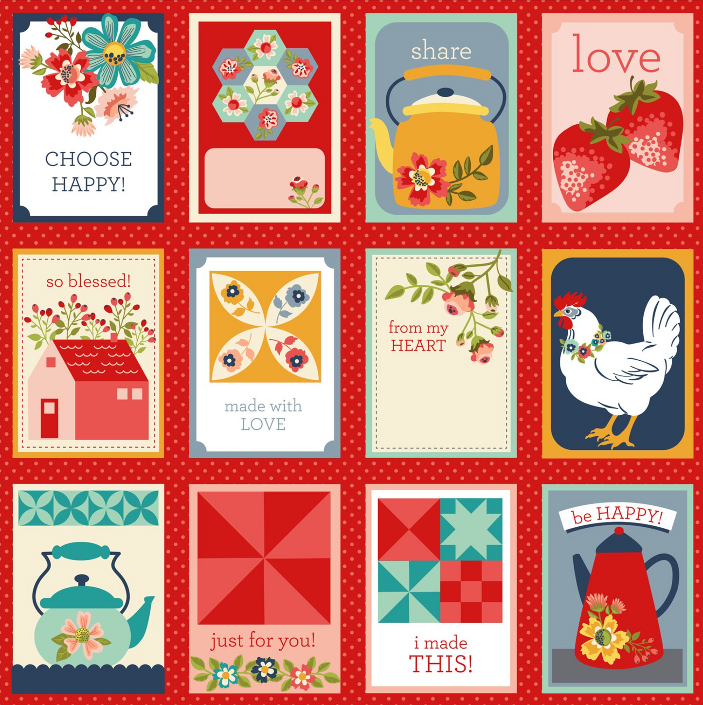 Betsy's Sewing Kit, Canning Labels, Red, BK22121, sold by the 1/2 yard - Good Vibes Quilt Shop