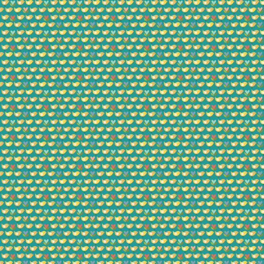 Betsy's Sewing Kit, Little Chicks, Teal, BK22114, sold by the 1/2 yard - Good Vibes Quilt Shop