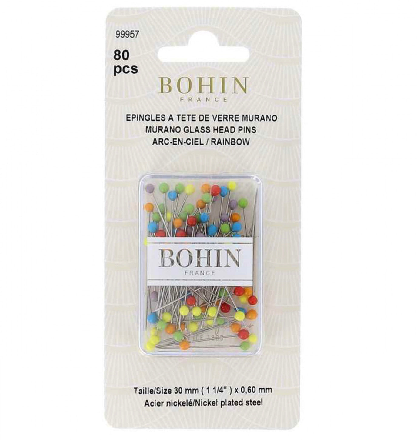Bohin, Glass Head Pins 1-3/16in - Good Vibes Quilt Shop