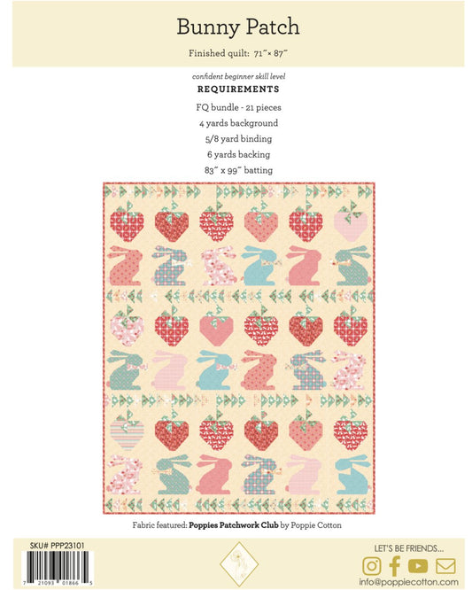 Bunny Patch Quilt Pattern, for the Poppie Patchwork Club Collection - Good Vibes Quilt Shop