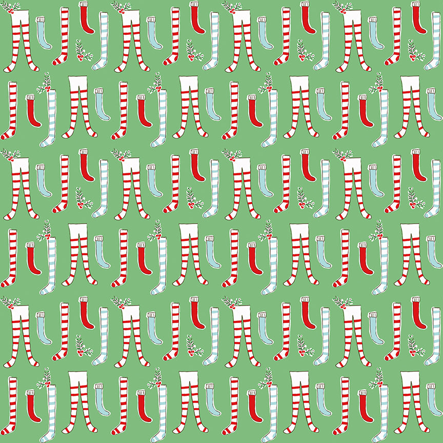Pixie Noel 2 by Tasha Noel a Riley Blake Designs Collection, Green Stockings, Sold by the 1/2 yard - Good Vibes Quilt Shop