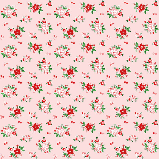 Pixie Noel 2 by Tasha Noel a Riley Blake Designs Collection, Pink Poinsettias, Sold by the 1/2 yard