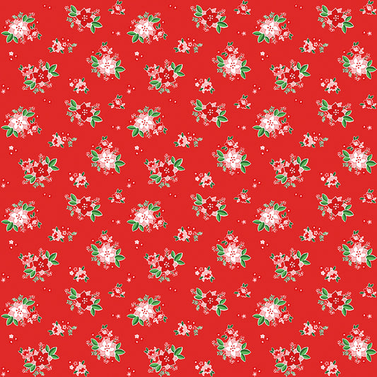 Pixie Noel 2 by Tasha Noel a Riley Blake Designs Collection, Red Poinsettias, Sold by the 1/2 yard