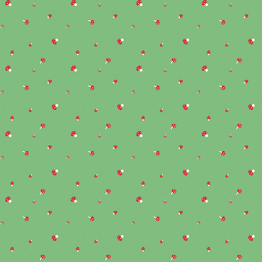 Pixie Noel 2 by Tasha Noel a Riley Blake Designs Collection, Green Mushrooms, Sold by the 1/2 yard - Good Vibes Quilt Shop