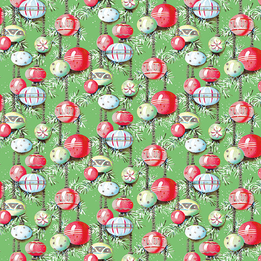 Christmas Joy by Lindsey Wilkes a Riley Blake Designs Collection, Green Ornaments, Sold by the 1/2 yard - Good Vibes Quilt Shop