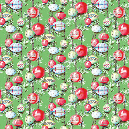 Christmas Joy by Lindsey Wilkes a Riley Blake Designs Collection, Green Ornaments, Sold by the 1/2 yard