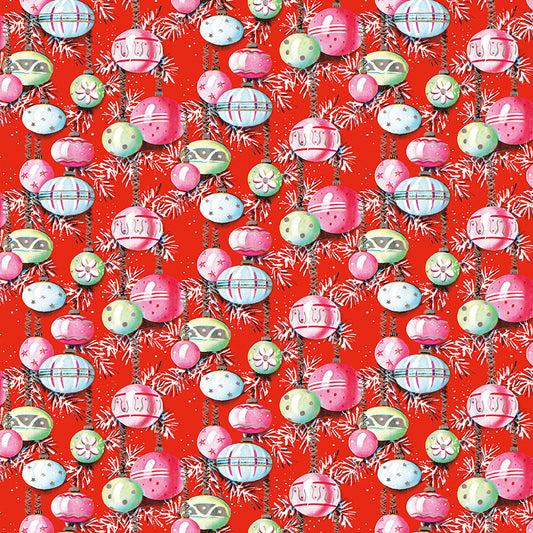 Christmas Joy by Lindsey Wilkes a Riley Blake Designs Collection, Red Ornaments, Sold by the 1/2 yard