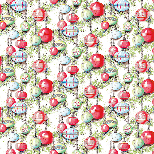 Christmas Joy by Lindsey Wilkes a Riley Blake Designs Collection, White Ornaments, Sold by the 1/2 yard