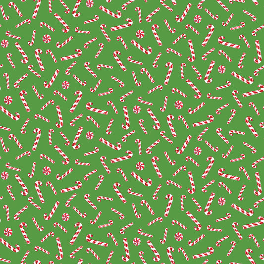Christmas Joy by Lindsey Wilkes a Riley Blake Designs Collection, Green Candy Canes, Sold by the 1/2 yard - Good Vibes Quilt Shop