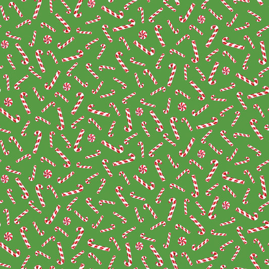 Christmas Joy by Lindsey Wilkes a Riley Blake Designs Collection, Green Candy Canes, Sold by the 1/2 yard