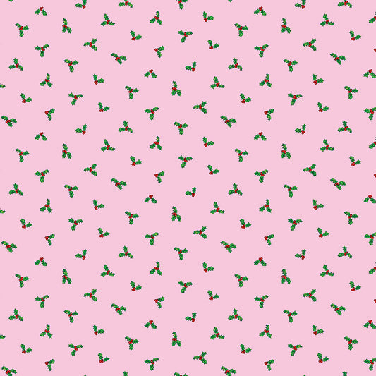 Christmas Joy by Lindsey Wilkes a Riley Blake Designs Collection, Pink Holly, Sold by the 1/2 yard - Good Vibes Quilt Shop