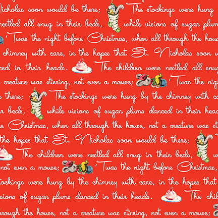 Christmas Joy by Lindsey Wilkes a Riley Blake Designs Collection, Red Text, Sold by the 1/2 yard