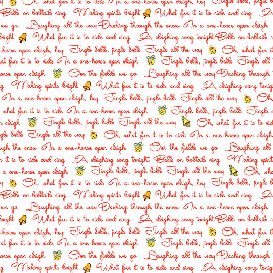 Jingle Bells, designed by Lindsay Wilkes, C14832 White Lyrics, sold by the 1/2 yard, PREORDER - Good Vibes Quilt Shop