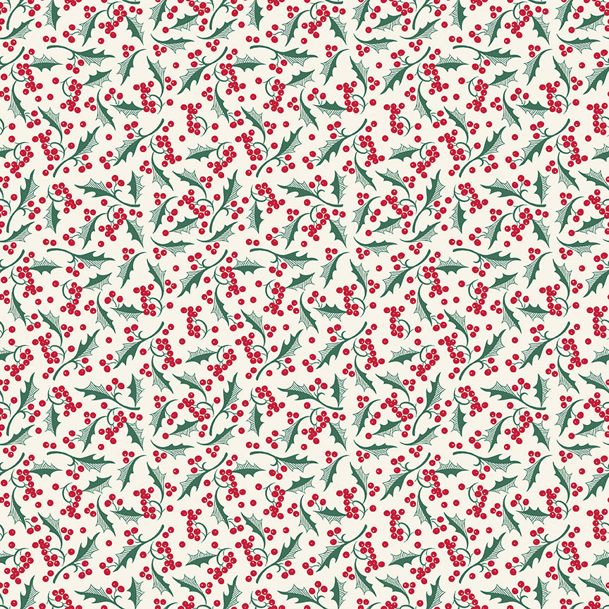 Merry Little Christmas, by My Mind's Eye, C14845 Cream Holly - Good Vibes Quilt Shop