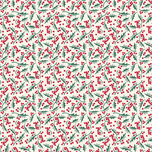 Merry Little Christmas, by My Mind's Eye, C14845 Cream Holly - Good Vibes Quilt Shop
