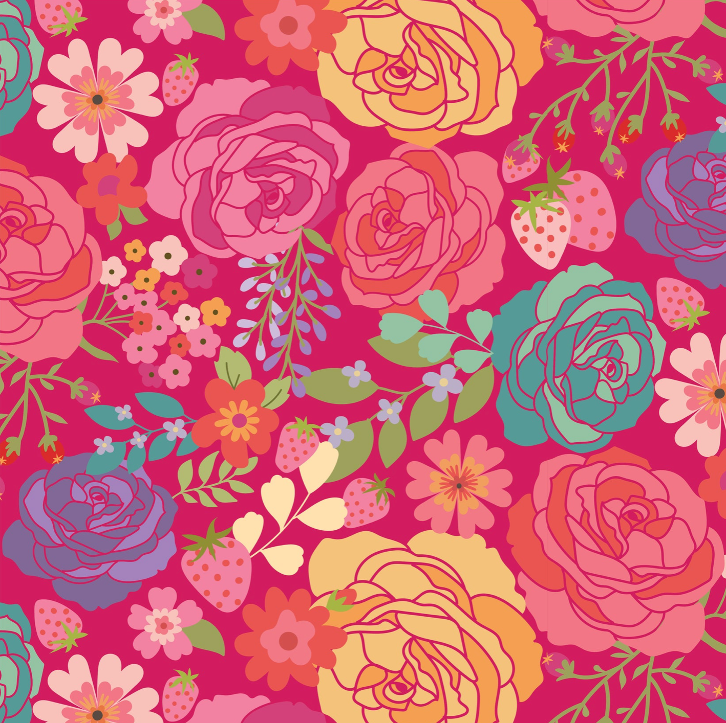 Calico Cowgirls, Texas Rose Dark Pink, CW24801, sold by 1/2 yard, *PREORDER - Good Vibes Quilt Shop