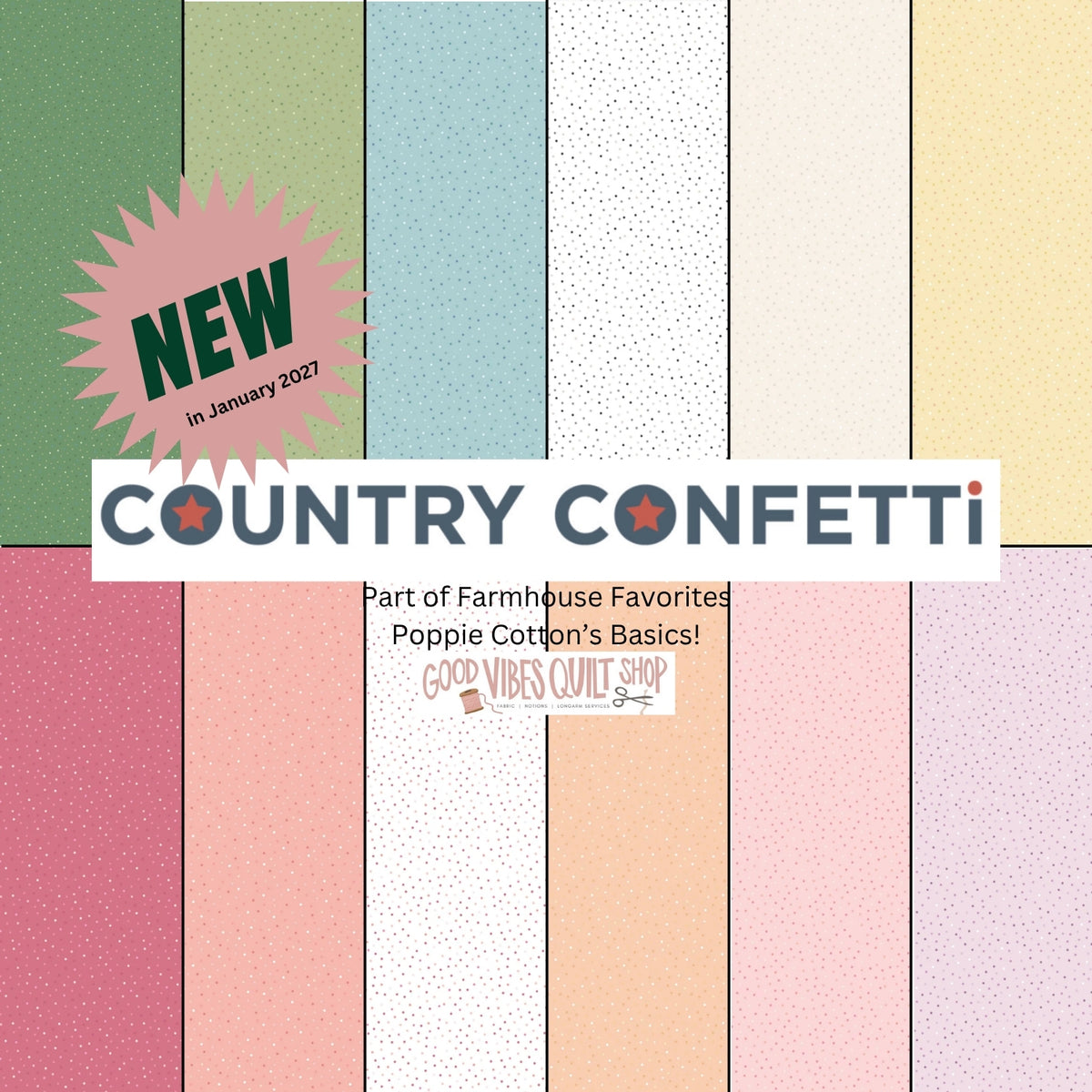 New Country Confetti Fabric by Poppie Cotton | 12 New Colors Coming January 2027 | Chantilly Peach CC20240 | Sold by the 1/2 Yard | PREORDER!