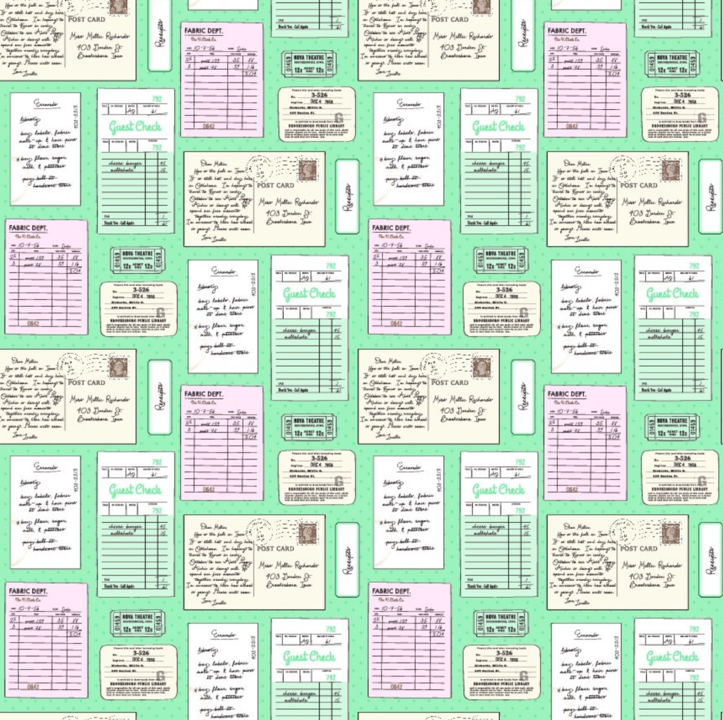 Delightful Department Store, Lunchdate, Teal DS23208, sold by the 1/2 yard - Good Vibes Quilt Shop