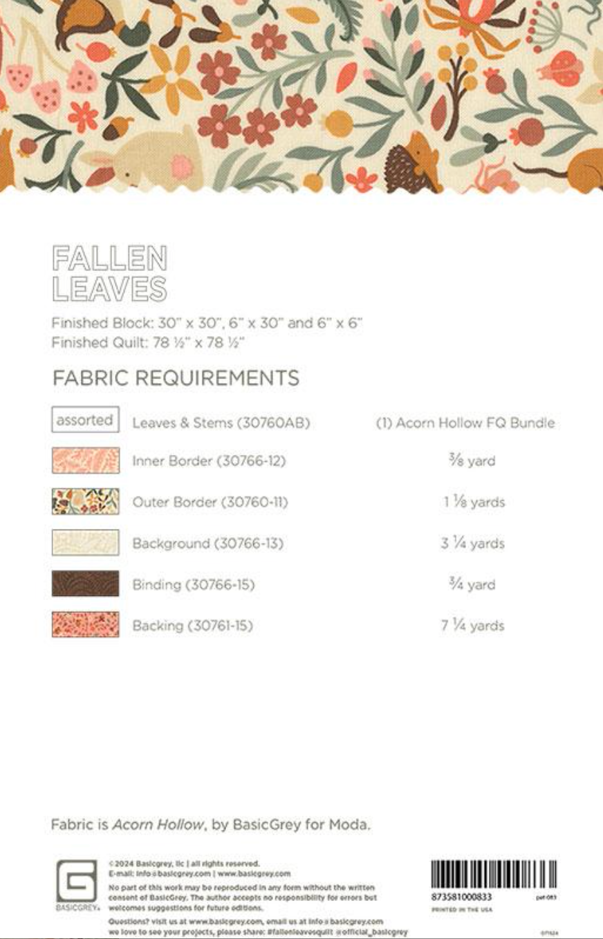 Fallen Leaves Pattern, by Basic Grey PAT083, Fat Quarter Friendly Pattern
