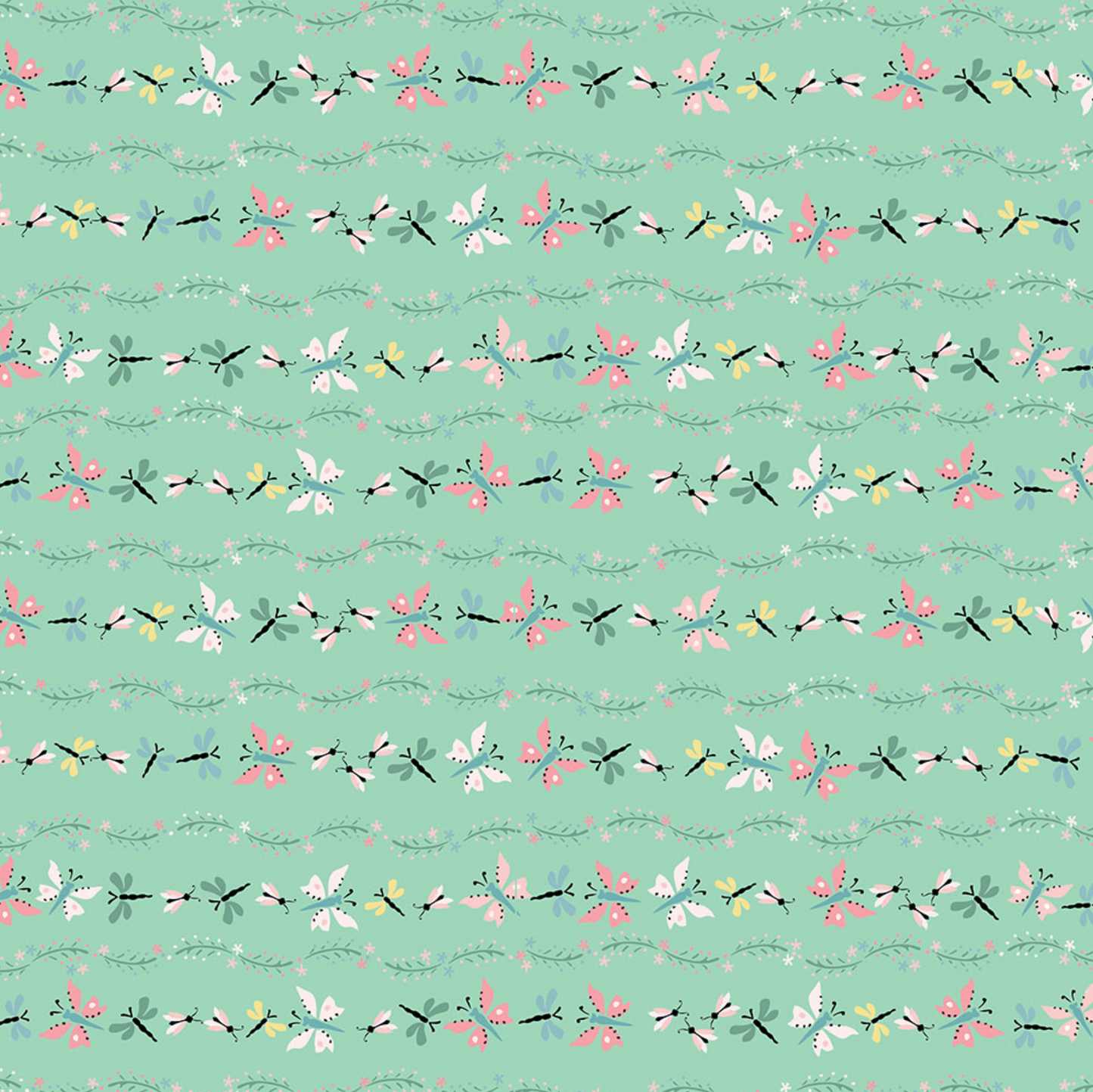 Finding Wonder Fabric, Butterflies and Bugs, Green, FW24206, sold by the 1/2 yard - Good Vibes Quilt Shop