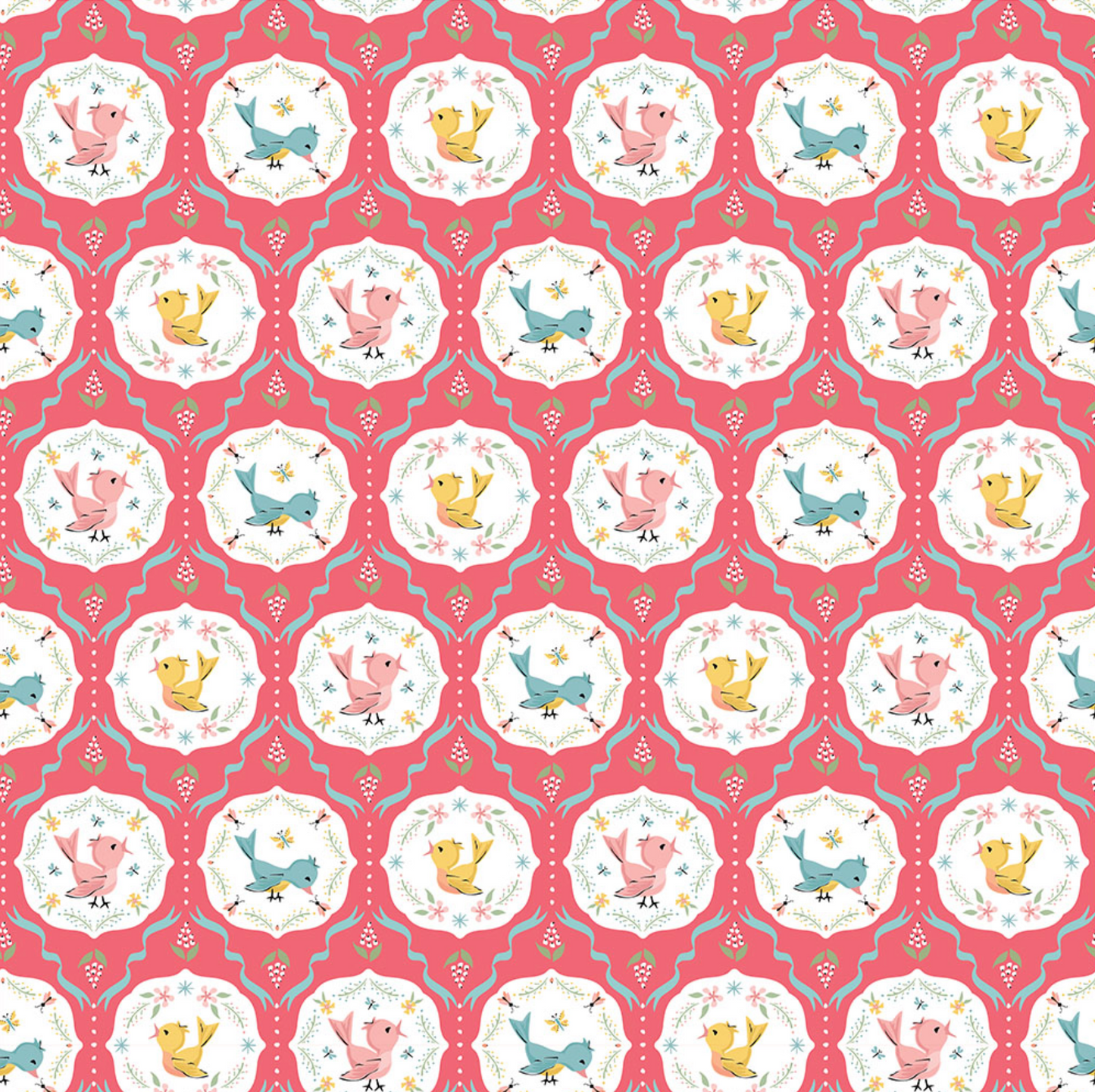 Finding Wonder Fabric, Tweeting, Pink, FW24211, sold by the 1/2 yard - Good Vibes Quilt Shop