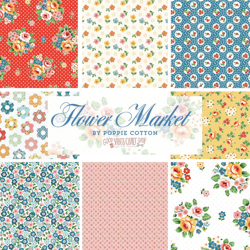 Flower Market, Pocket Posies Green FM25417, PREORDER!! - Good Vibes Quilt Shop