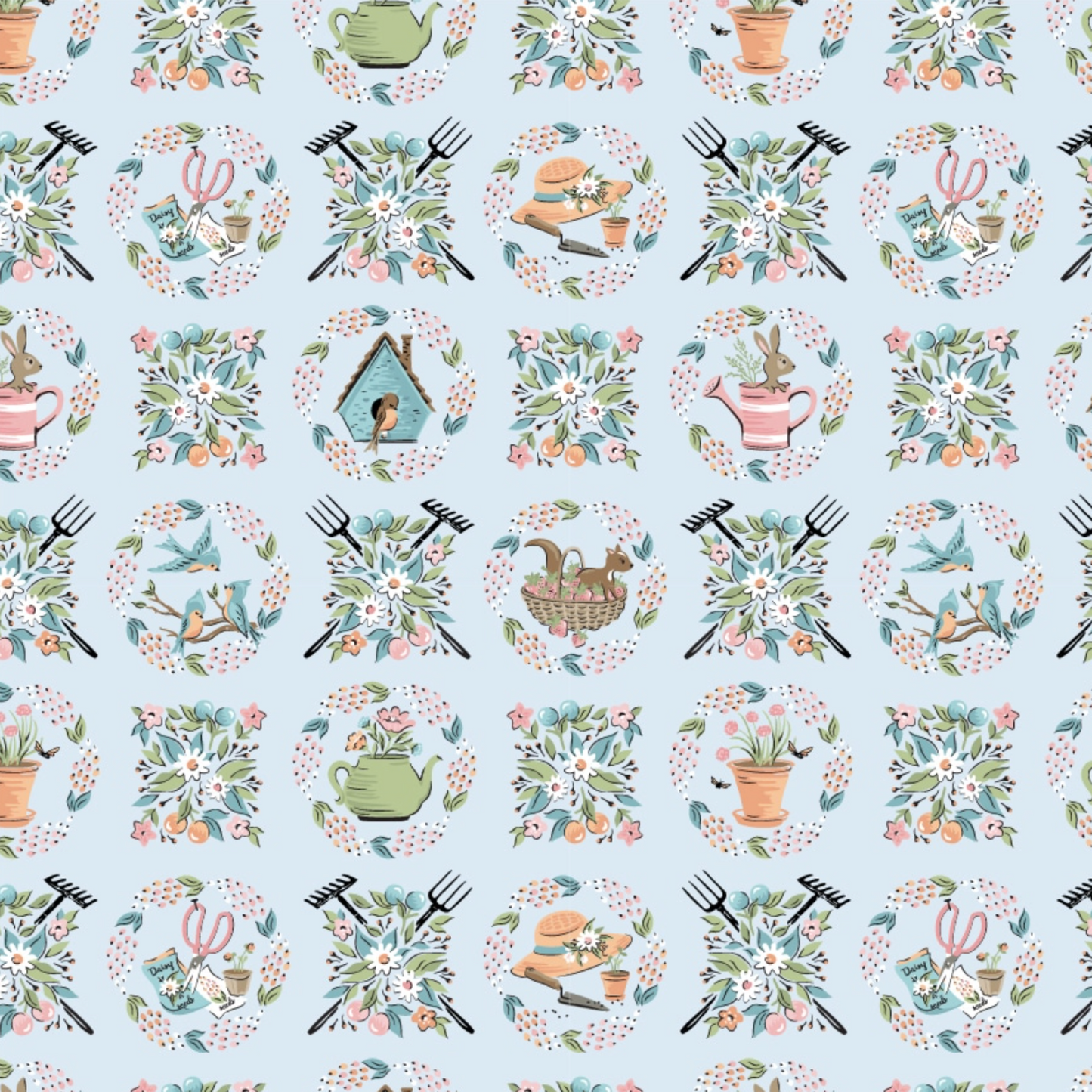 Garden Party, Sweet Wreaths Sky, GP23302, sold by the 1/2 yard - Good Vibes Quilt Shop