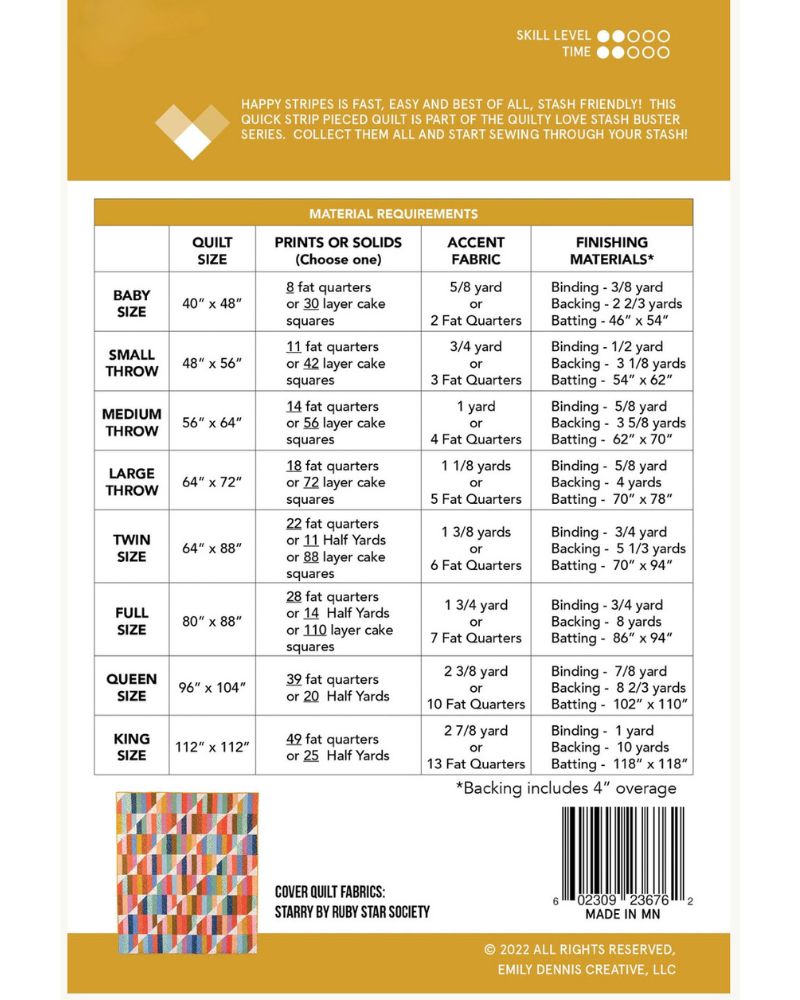 HAPPY STRIPES Quilty Love Pattern Stash Buster Quilt by Emily Dennis #144 - Good Vibes Quilt Shop