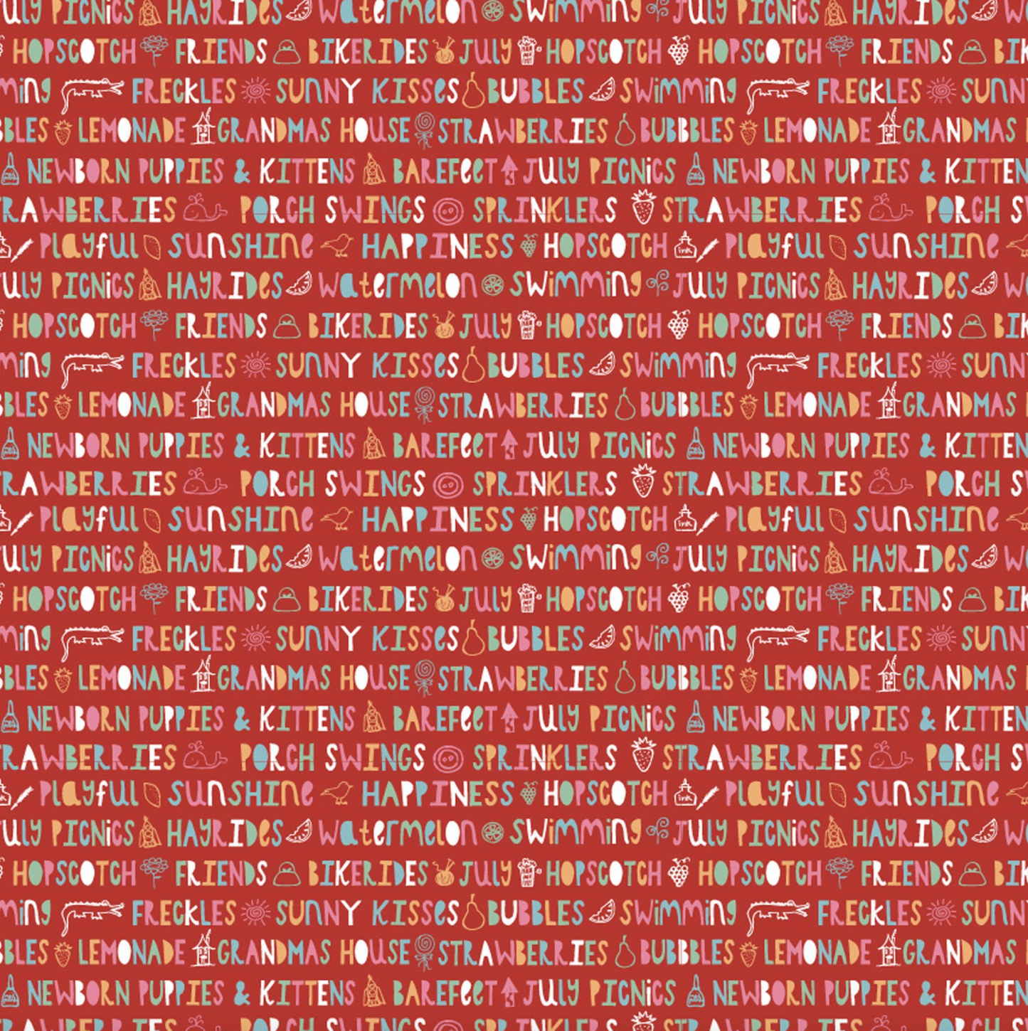 Hopscotch and Freckles, HF21910, Sunny Kisses, Red, sold by the 1/2 yard - Good Vibes Quilt Shop