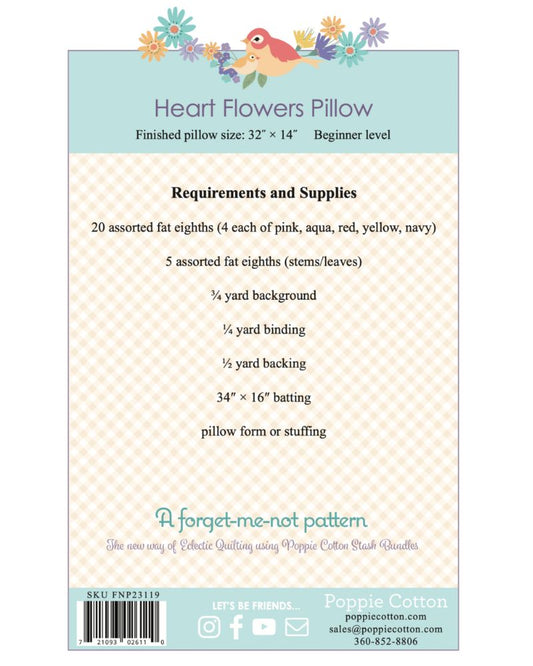 Heart Flowers Pillow, from the Forget Me Not Collection, a STASH BUSTER PATTERN! - Good Vibes Quilt Shop