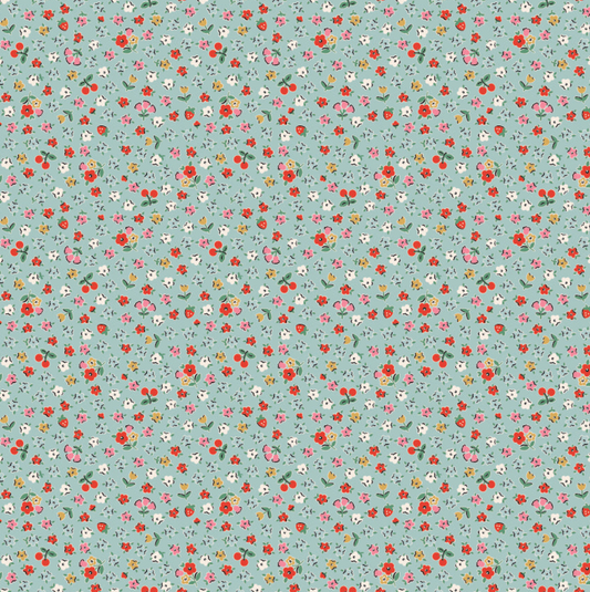 Home Sweet Home Bitty Blossoms Blue VR24470, Poppie Cotton Quilt Fabric Jina Barney Lori Woods Calico Flower