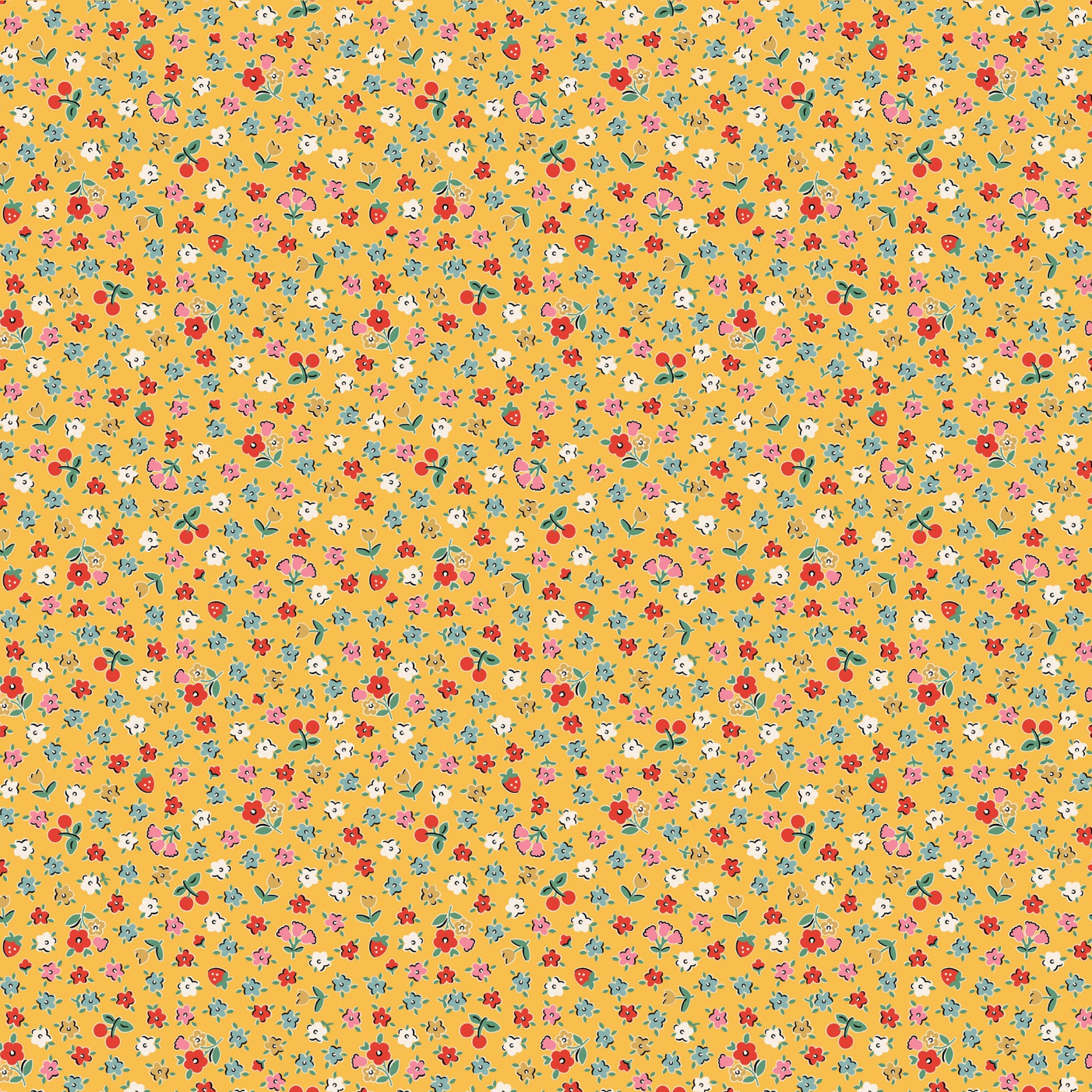 Home Sweet Home Bitty Blossoms Yellow VR24469 Poppie Cotton Quilt Fabric Jina Barney Lori Woods Calico Flowers