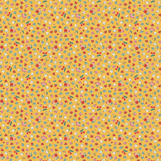 Home Sweet Home Bitty Blossoms Yellow VR24469 Poppie Cotton Quilt Fabric Jina Barney Lori Woods Calico Flowers