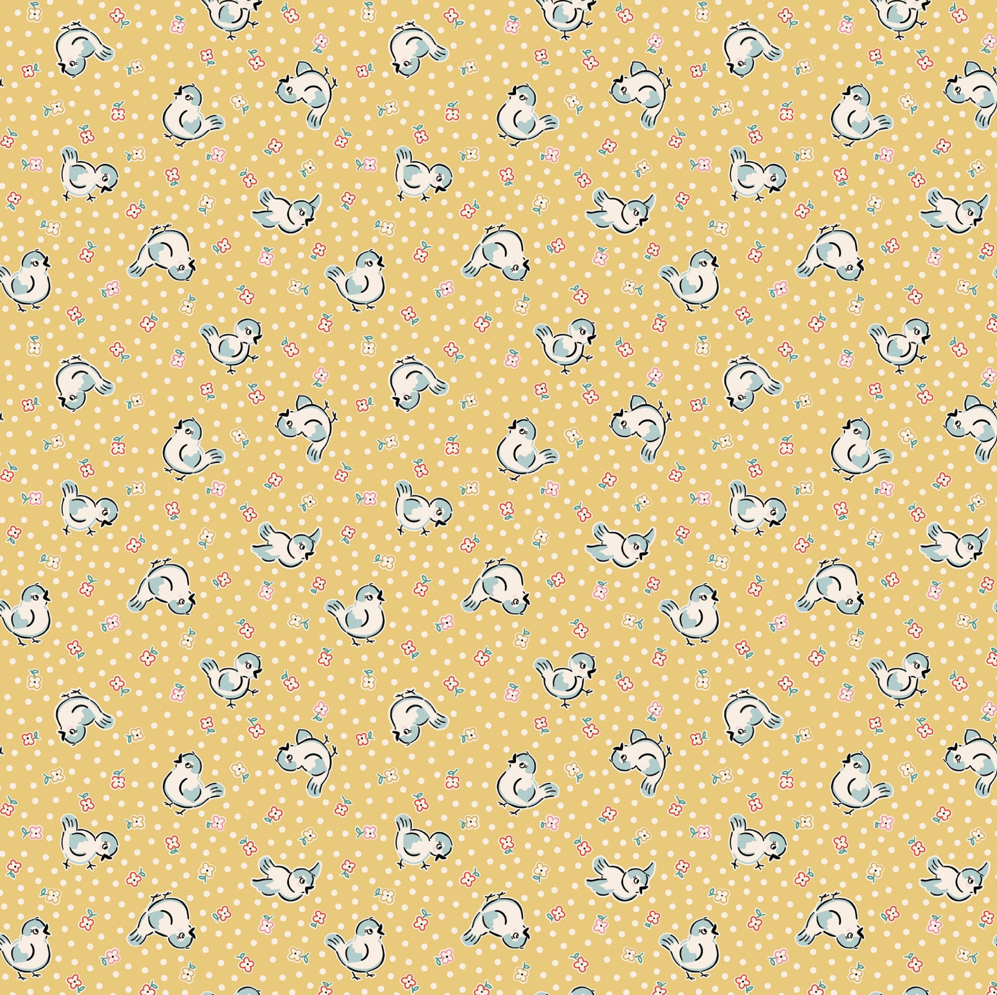 Home Sweet Home, Bluebirds Yellow, VR24452 Poppie Cotton Quilt Fabric Jina Barney Lori Woods