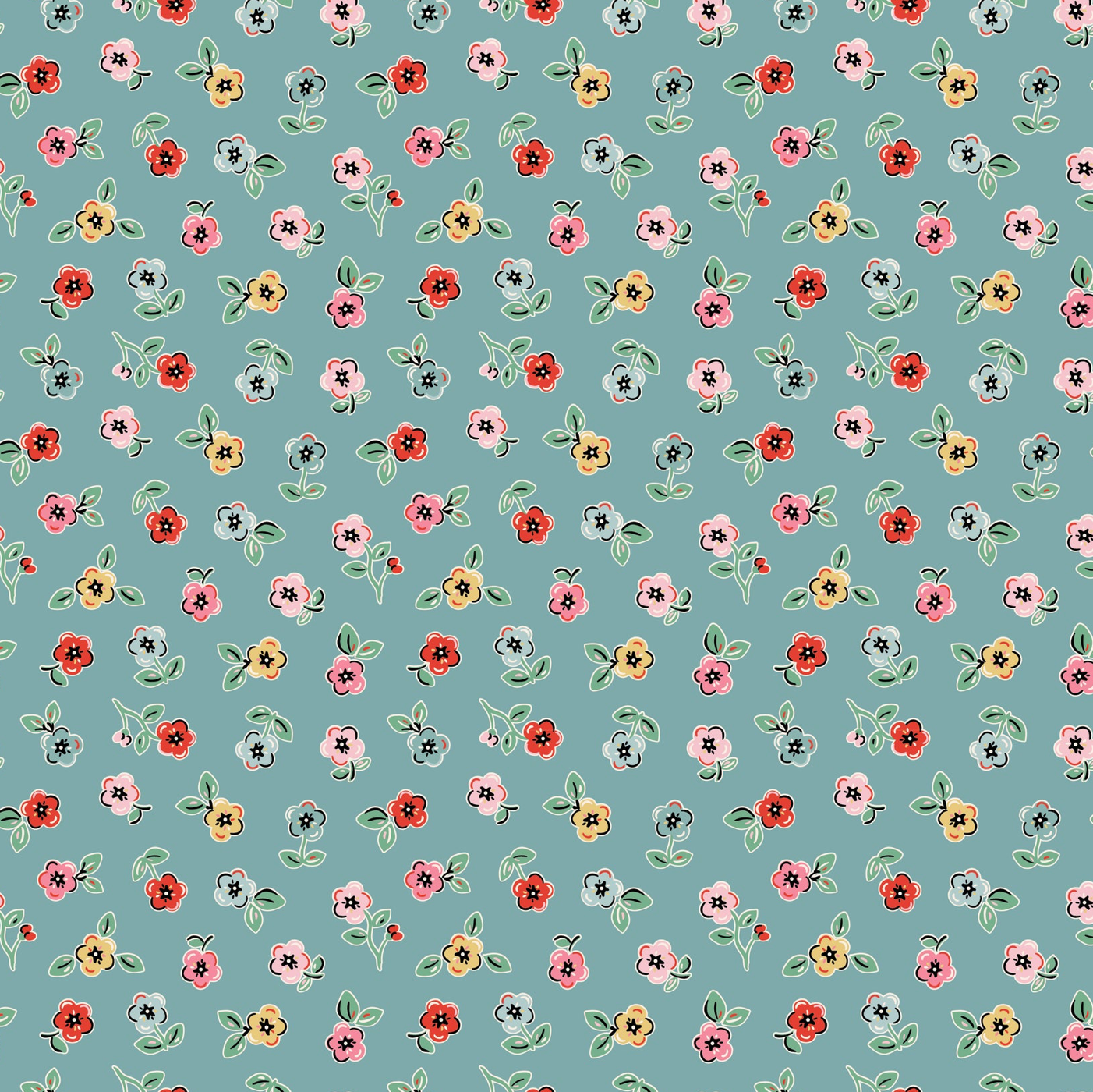 Home Sweet Home Cheery Florals Blue VR24467, Poppie Cotton Quilt Fabric Jina Barney Lori Woods