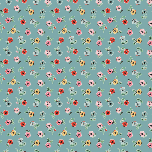 Home Sweet Home Cheery Florals Blue VR24467, Poppie Cotton Quilt Fabric Jina Barney Lori Woods