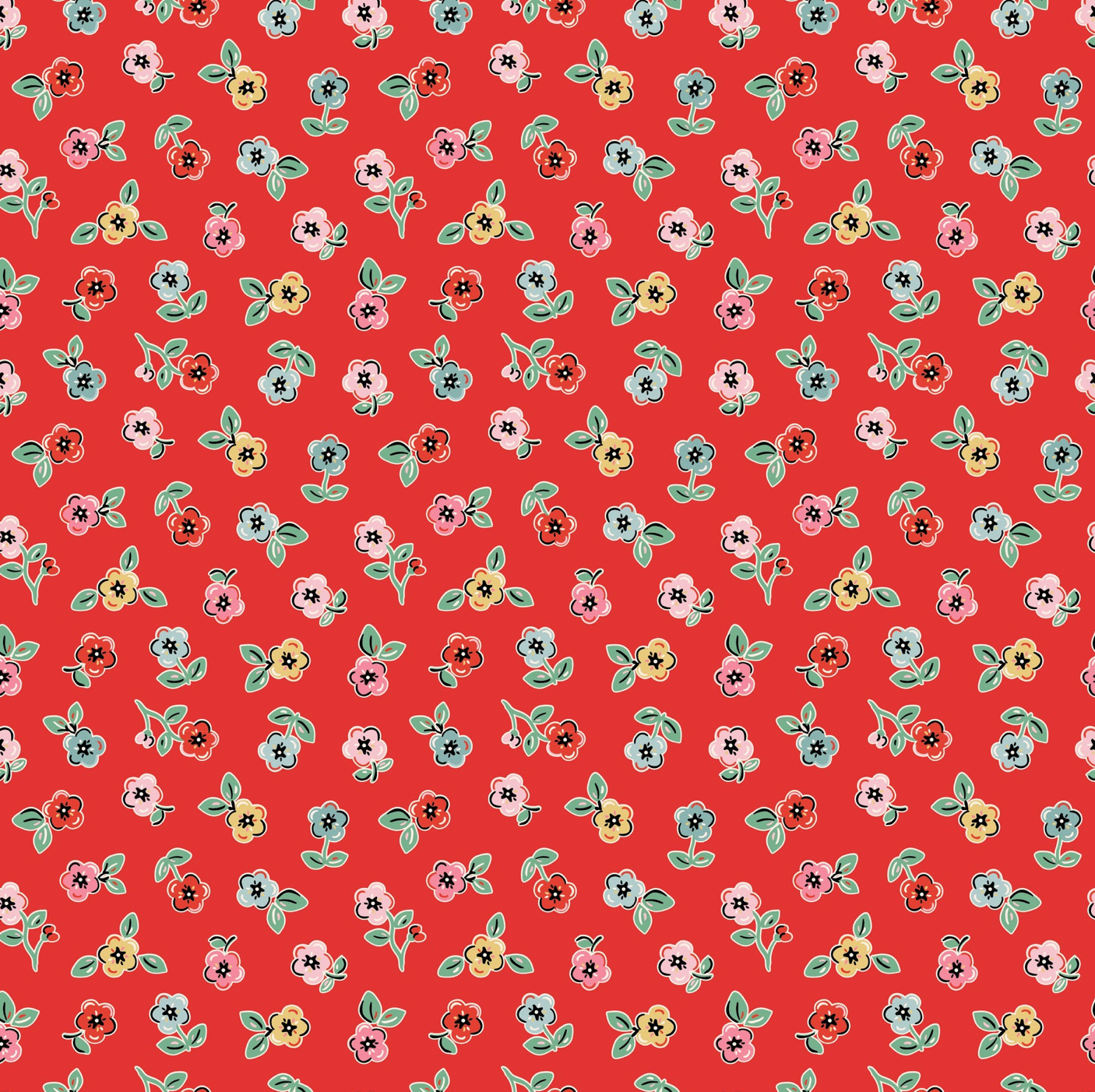 Home Sweet Home Cheery Florals Red VR24465  Poppie Cotton Quilt Fabric Jina Barney Lori Woods