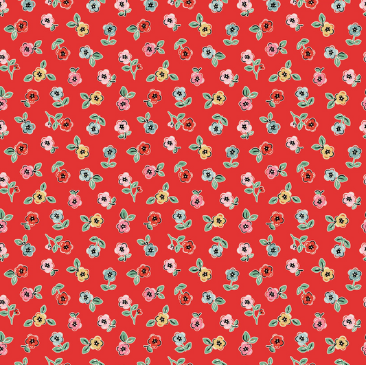 Home Sweet Home Cheery Florals Red VR24465  Poppie Cotton Quilt Fabric Jina Barney Lori Woods