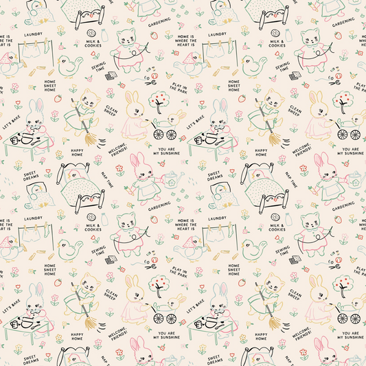 Home Sweet Home Chore Time Multi VR24460 Poppie Cotton Quilt Fabric Jina Barney Lori Woods