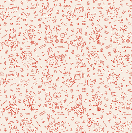 Home Sweet Home Chore Time Red VR24459 Poppie Cotton Quilt Fabric Jina Barney Lori Woods
