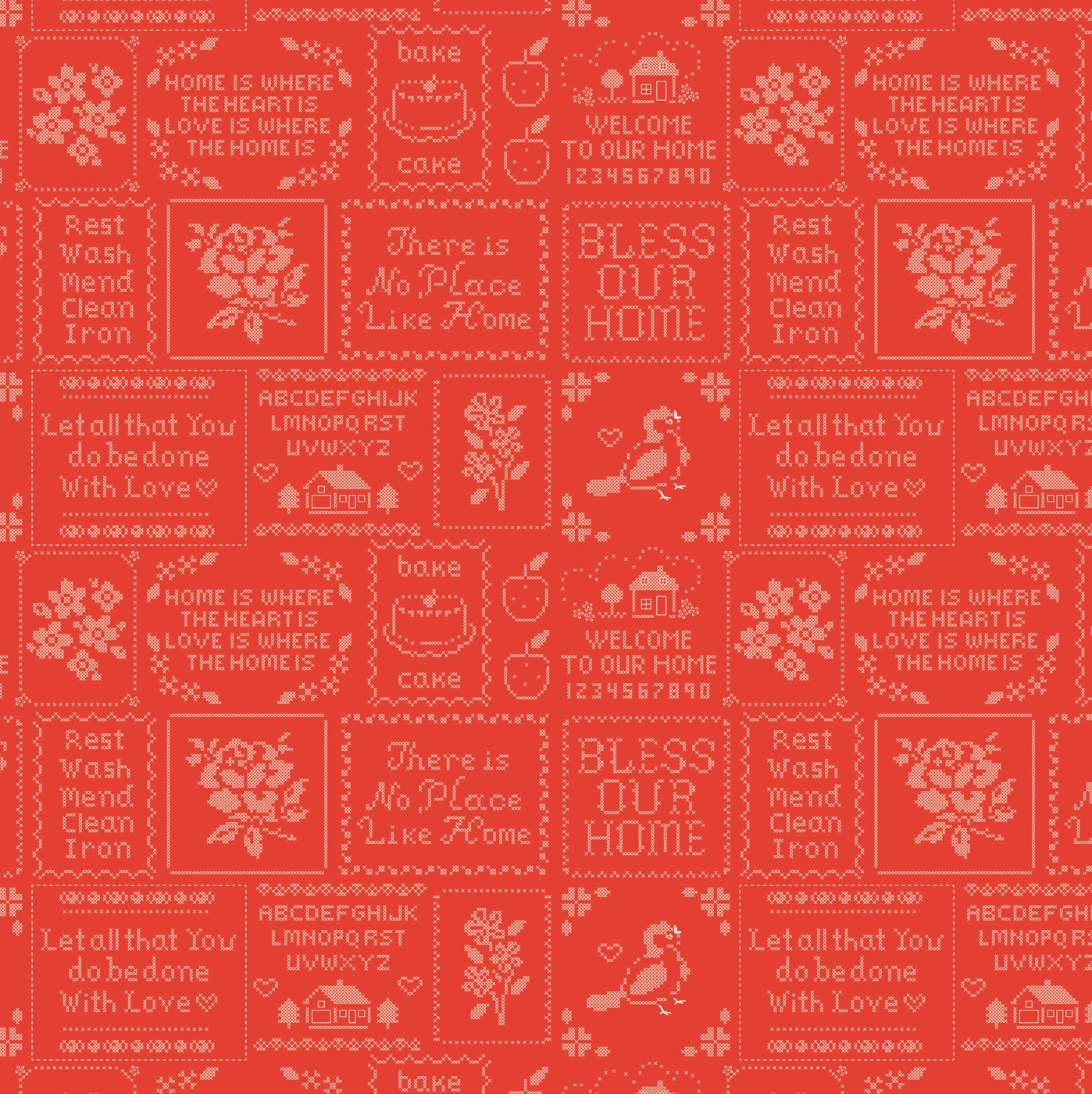 Home Sweet Home Chore Time Red VR24462 Poppie Cotton Quilt Fabric Jina Barney Lori Woods