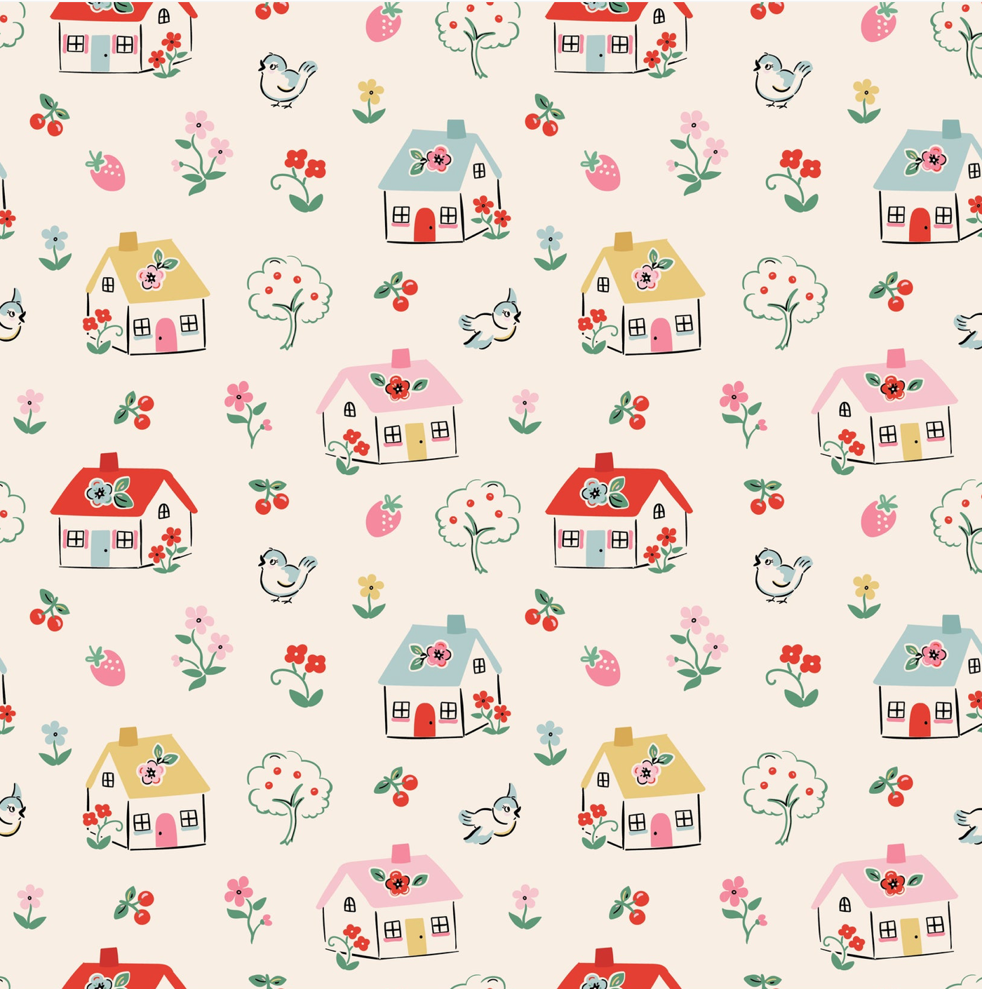 Home Sweet Home Happy Home Cream VR24456 Poppie Cotton Quilt Fabric Jina Barney Lori Woods