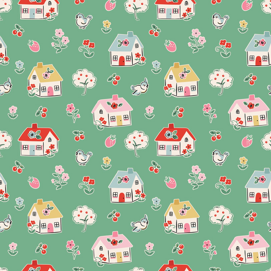 Home Sweet Home Happy Home Green VR24457 Poppie Cotton Quilt Fabric Jina Barney Lori Woods