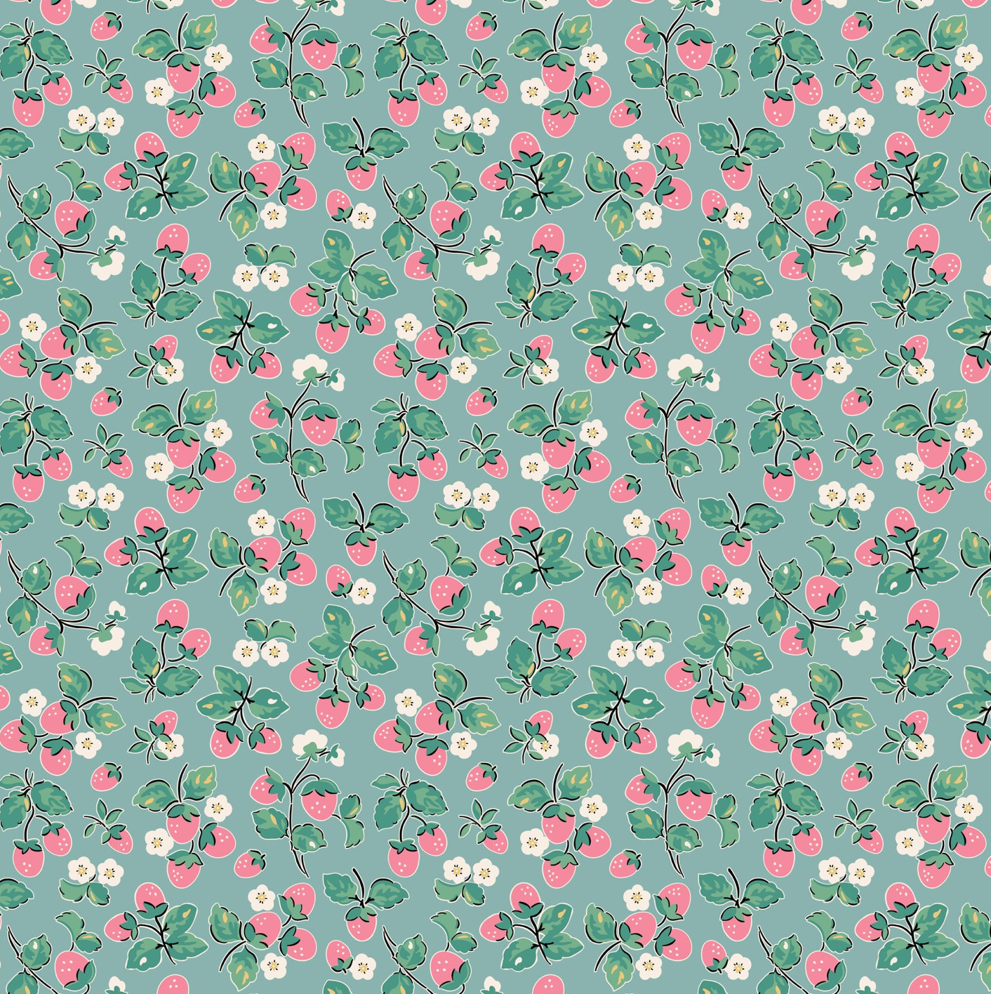 Home Sweet Home Strawberry Cake Blue VR24455 Poppie Cotton Quilt Fabric Jina Barney Lori Woods