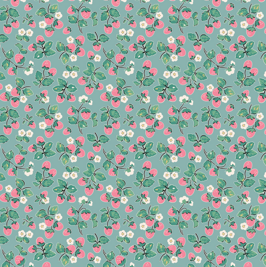 Home Sweet Home Strawberry Cake Blue VR24455 Poppie Cotton Quilt Fabric Jina Barney Lori Woods